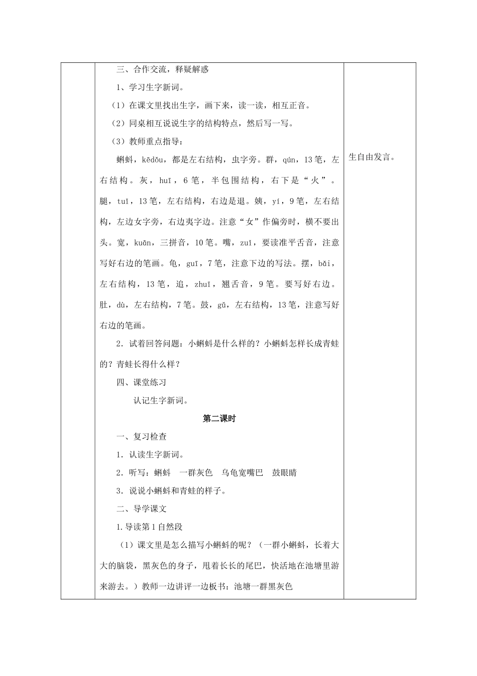 春一年级语文下册《小蝌蚪找妈妈》导学案 鲁教版-鲁教版小学一年级下册语文学案_第2页