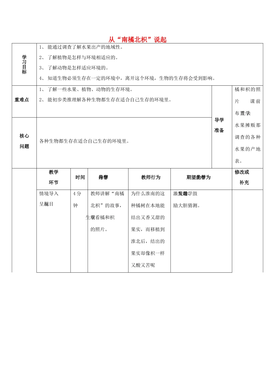 秋六年级科学上册 1.2《从南橘北枳说起》导学案 湘教版-湘教版小学六年级上册自然科学学案_第1页