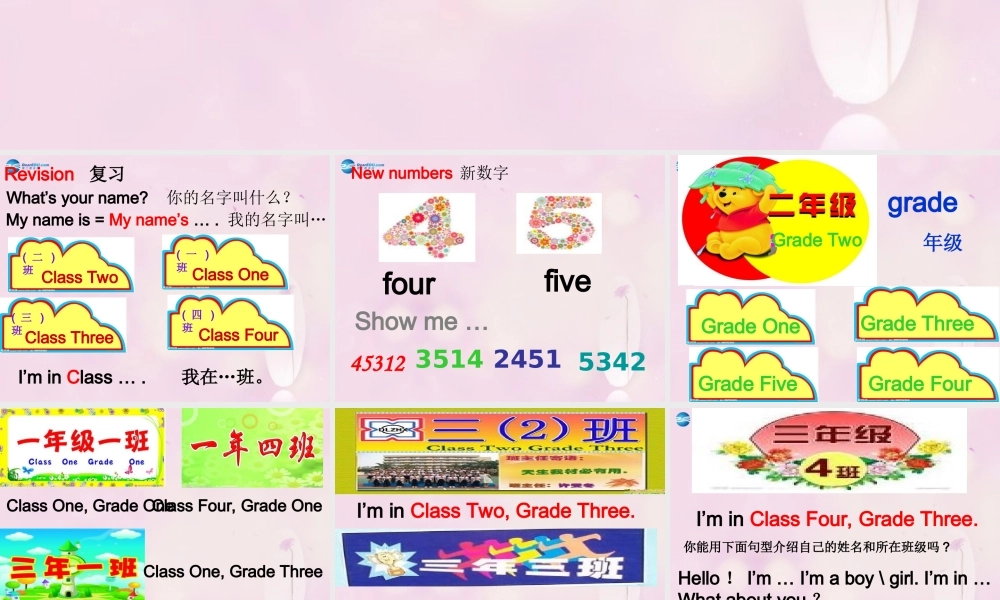 2014春三年级英语下册 Unit 2 I’m in class One Grade Three课件4 人教版（精通）