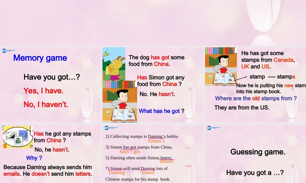 2014秋六年级英语上册 Module 3 Unit 1 Have you got any stamps from China课件2 外研版（一起）