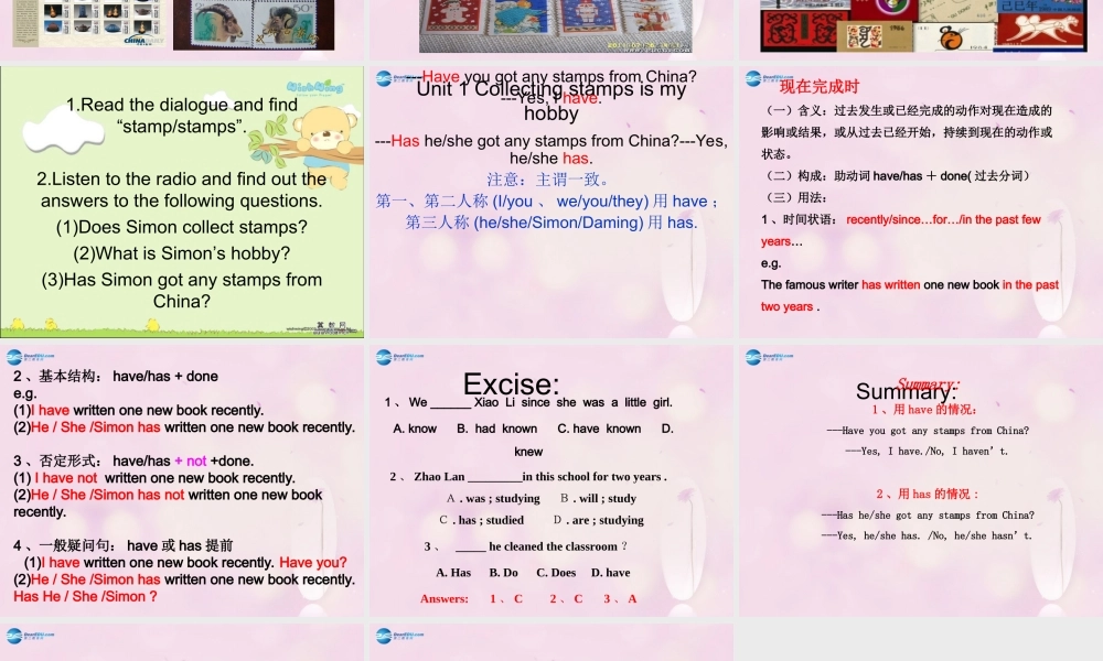 2014秋六年级英语上册 Module 3 Unit 2 Collecting stamps is my hobby课件5 外研版（一起）