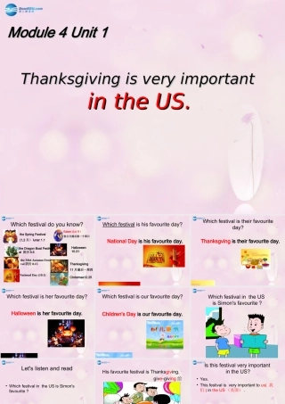 2014秋六年级英语上册 Module 4 Unit 1 Thanksgiving is very important in the US课件1 外研版（一起）