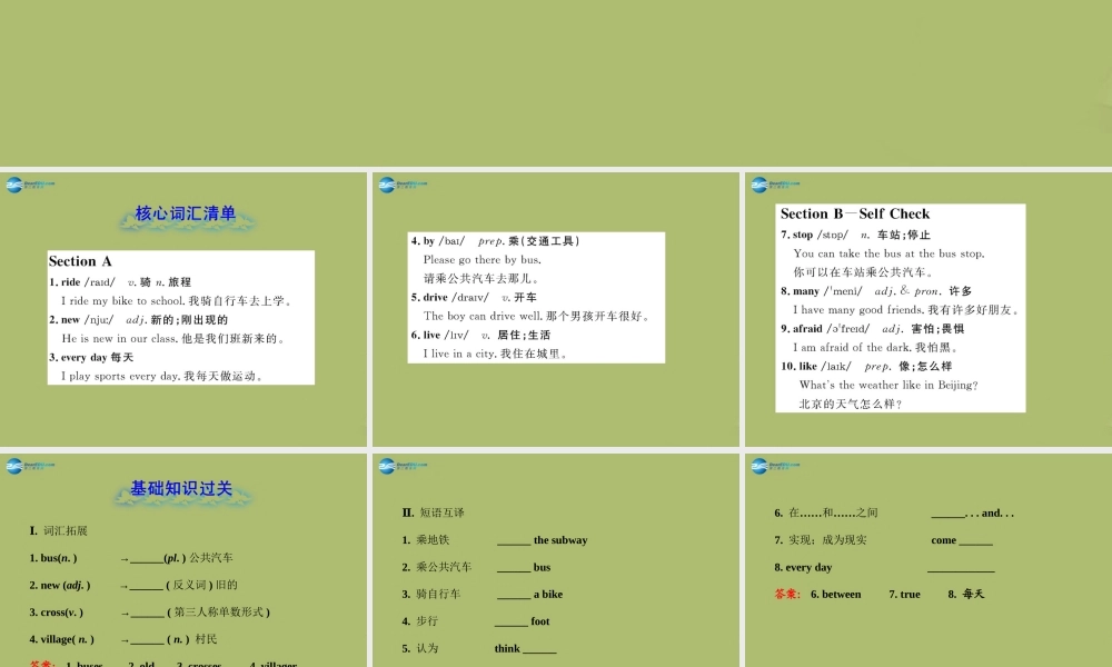 【金榜学案】2014版六年级英语下册 Unit 5 How do you get to school单元复习课件 鲁教版五四制