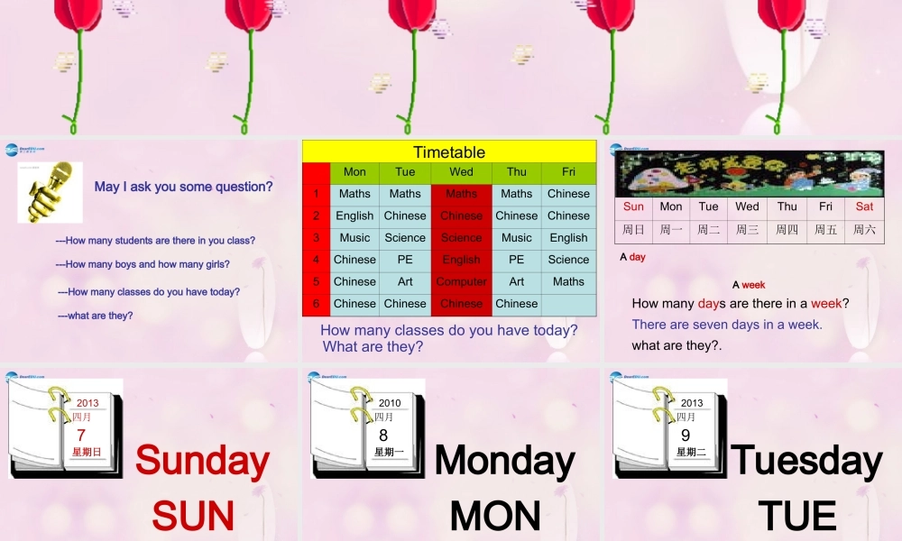 2014春四年级英语下册 Unit 4 There are seven days in a week课件1 人教版（精通）