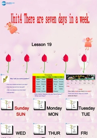 2014春四年级英语下册 Unit 4 There are seven days in a week课件1 人教版（精通）