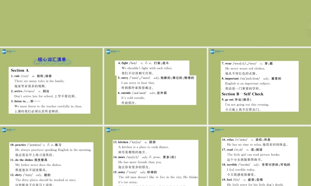 【金榜学案】2014版六年级英语下册 Unit 6 Don’t eat in class单元复习课件 鲁教版五四制