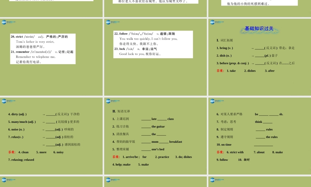 【金榜学案】2014版六年级英语下册 Unit 6 Don’t eat in class单元复习课件 鲁教版五四制