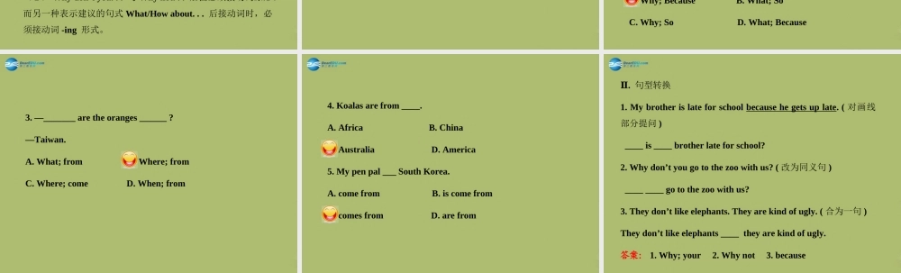 【金榜学案】2014版六年级英语下册 Unit 7 Why do you like pandas Section A(Grammar Focus-3c)课件 鲁教版五四制