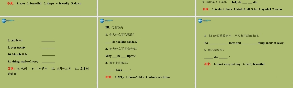 【金榜学案】2014版六年级英语下册 Unit 7 Why do you like pandas单元复习课件 鲁教版五四制