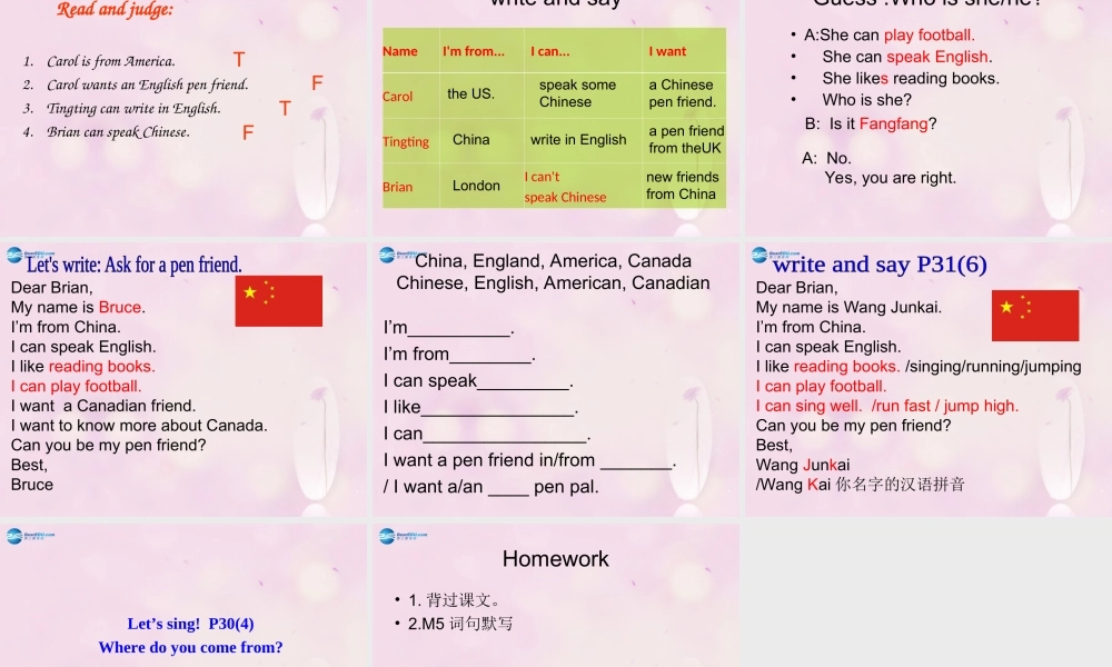 2014秋六年级英语上册 Module 5 Unit 2 I want a Chinese pen friend课件3 外研版（一起）