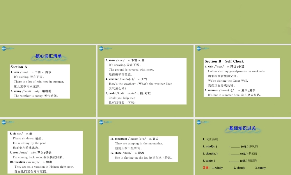 【金榜学案】2014版六年级英语下册 Unit 9 It’s raining单元复习课件 鲁教版五四制
