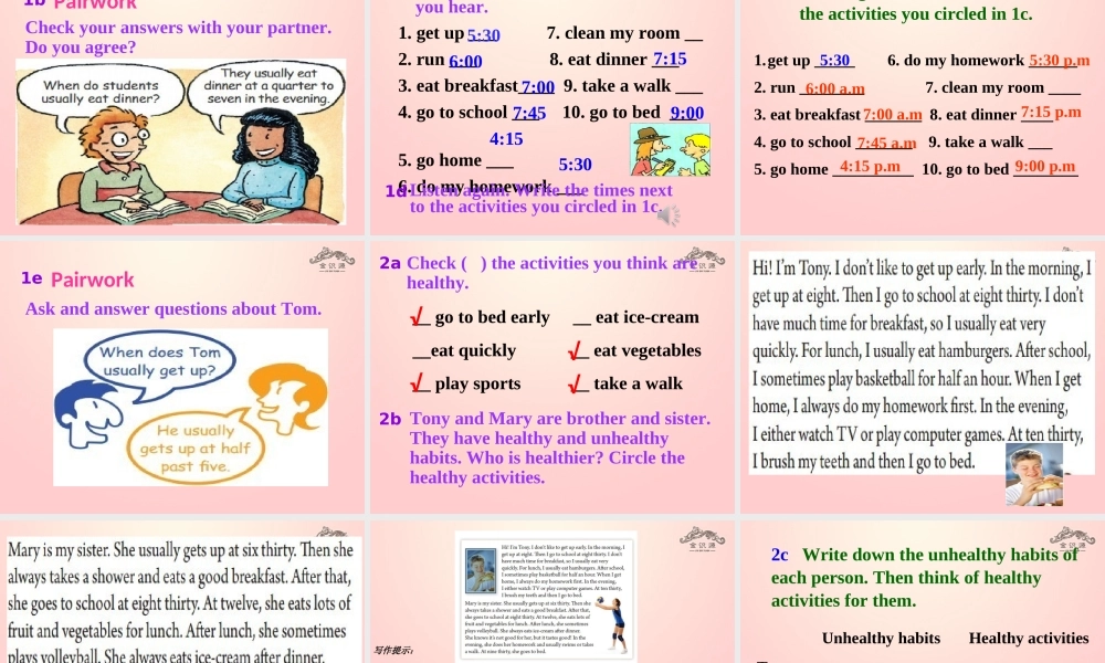 【金识源】2015春六年级英语下册 Unit 4 What time do you go to school Section B（1a-2c）课件 鲁教版五四制