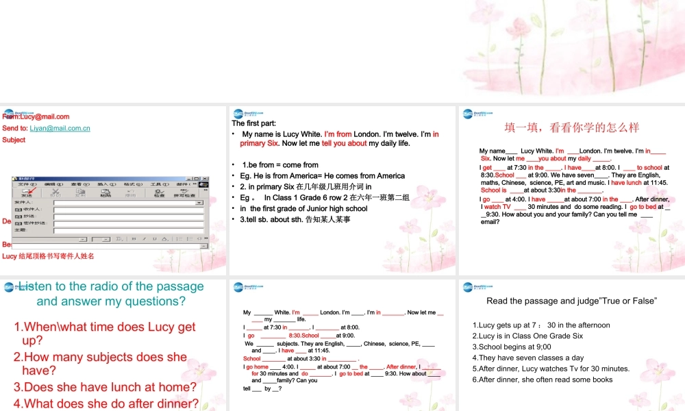 六年级英语上册 Unit 1 I go to school at 8：00课件2 新人教版