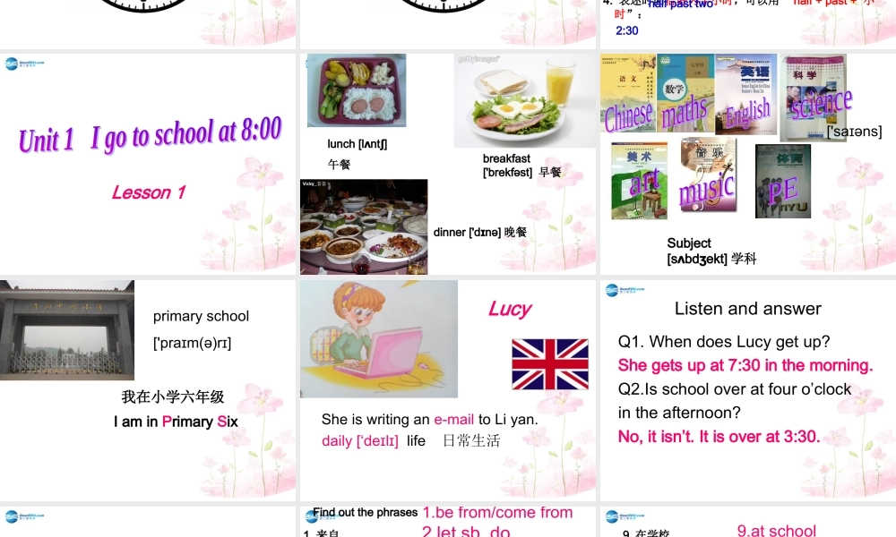 六年级英语上册 Unit 1 I go to school at 8：00课件4 新人教版