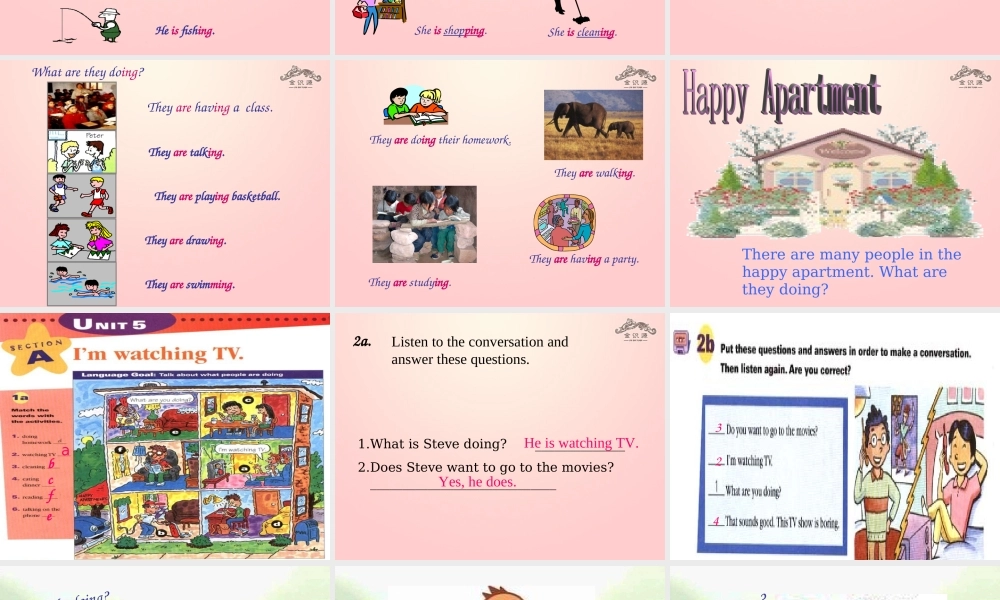 【金识源】2015春六年级英语下册 Unit 8 I am watching TV Section A（2a-4）第二课时课件 鲁教版五四制