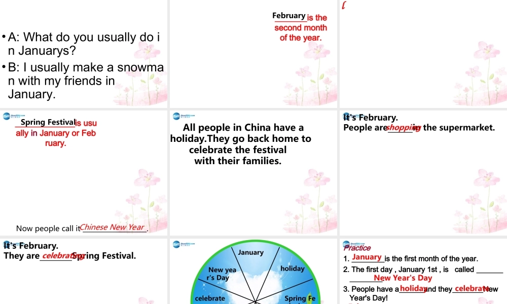 六年级英语上册 Unit 4 January is the first month课件1 新人教版