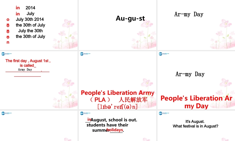 六年级英语上册 Unit 4 January is the first month课件2 新人教版