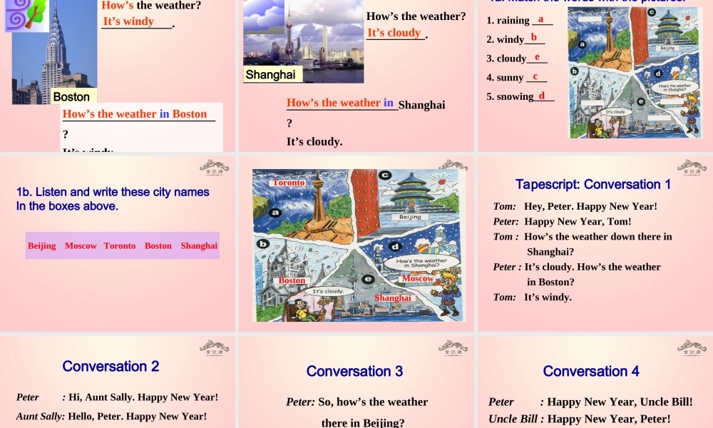 【金识源】2015六年级英语下册 Unit 9 It's raining（第1课时）Section A(1a-1c)课件 鲁教版五四制