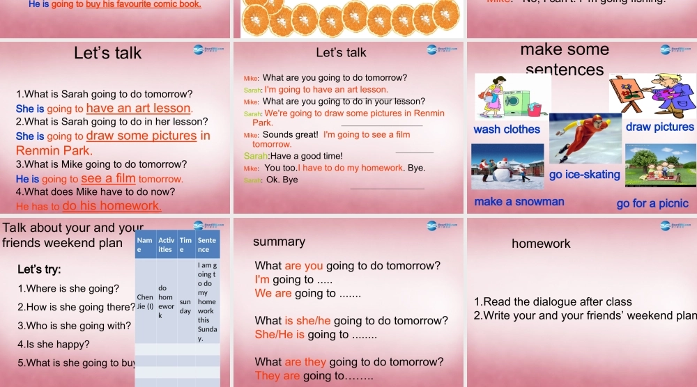 2014年秋六年级英语上册 Unit3 My weekend plan课件5 人教PEP