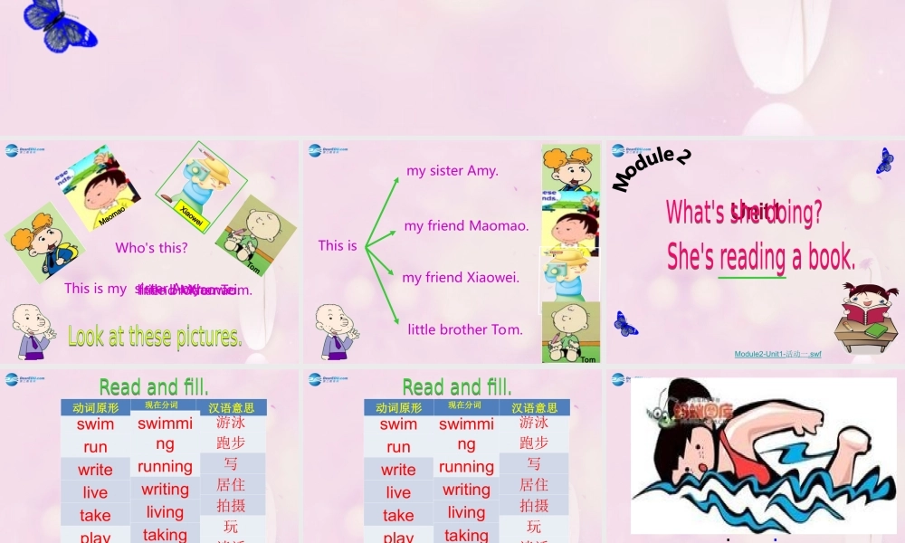 2014秋四年级英语上册 Module 2 Unit 1 She’s reading a book课件3 外研版（三起）