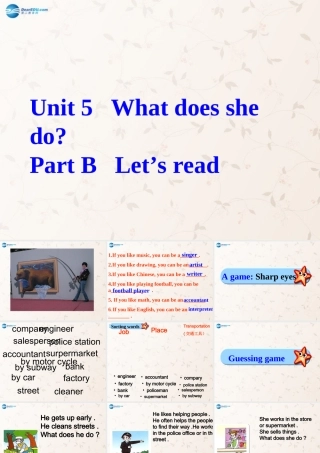2014年秋六年级英语上册 Unit5 What Does he Do PartB课件 人教PEP