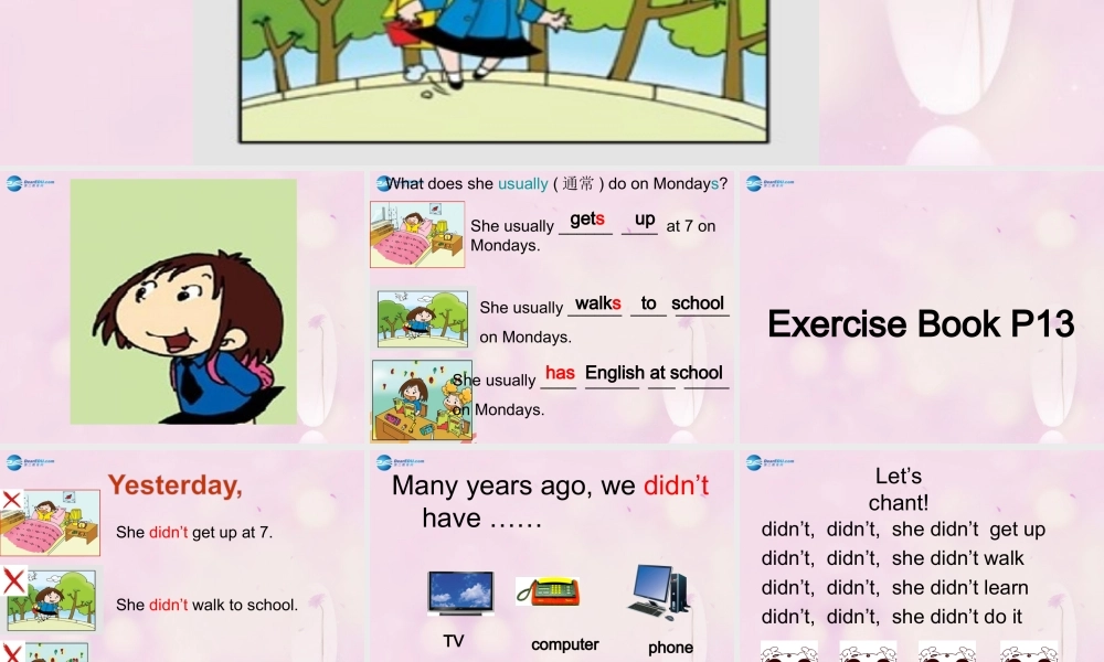 2014秋四年级英语上册 Module 3 Unit 1 She didn’t walk to school yesterday课件2 外研版（一起）