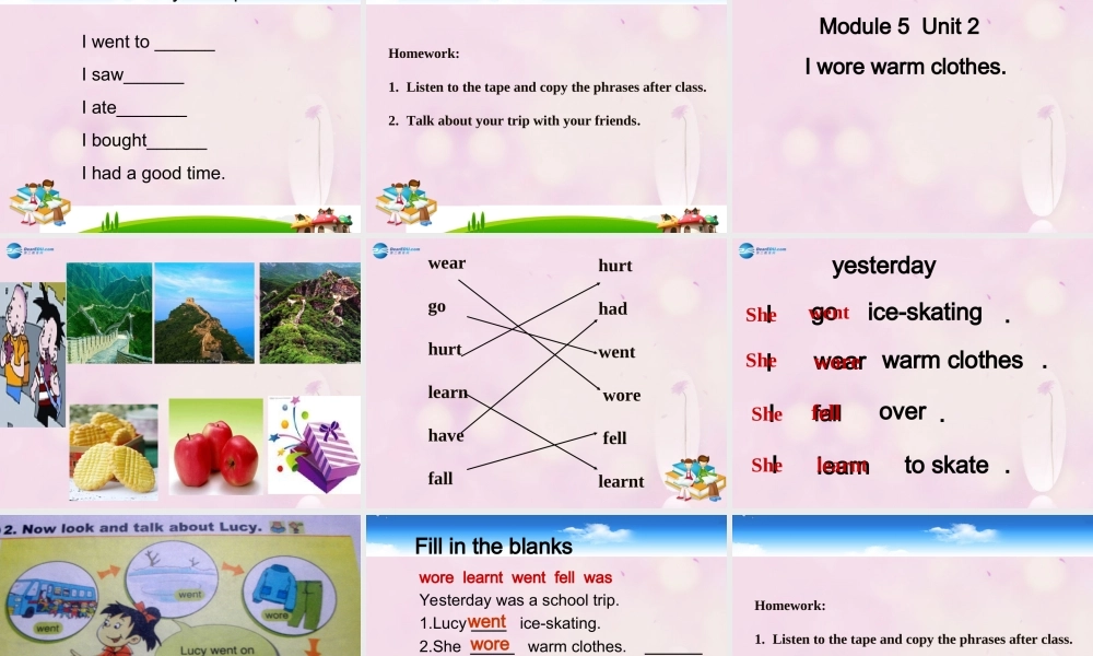 2014秋四年级英语上册 Module 5 Unit 2 I wore warm clothes课件3 外研版（一起）