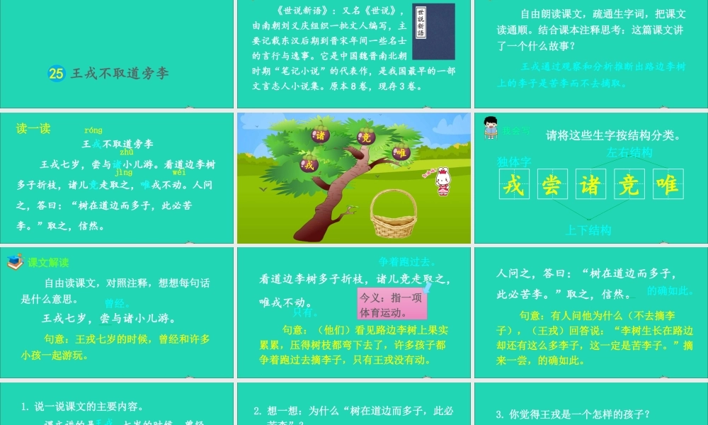 25 王戎不取道旁李课件