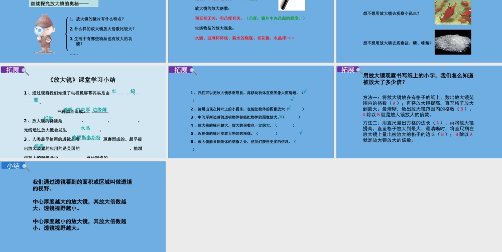 2020春六年级科学下册 第一单元 微小世界 1放大镜教学课件 教科版