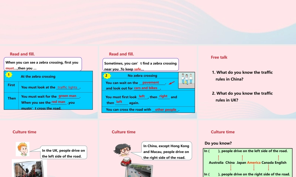 2020春六年级英语下册 Unit 4 Road safety（Culture time Cartoon time Checkout time）课件+素材 （新版）牛津译林版