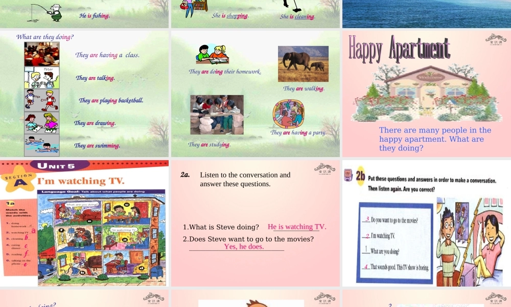 2015六年级英语下册 Unit 8 I'm watching TV（第2课时）课件 鲁教版五四制