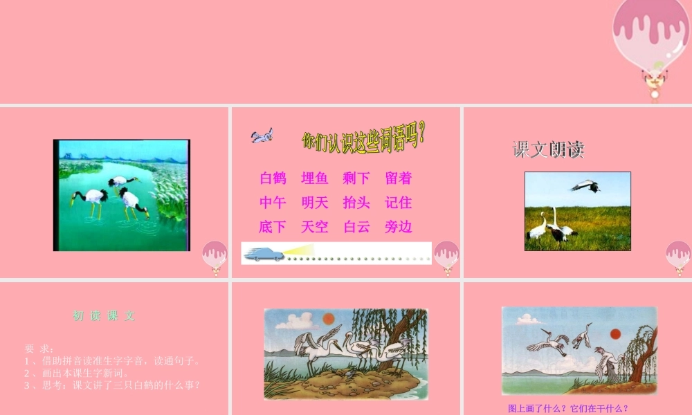 2017秋人教版语文二年级上册选读3《三只白鹤》ppt课件2