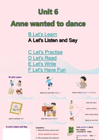 2020春六年级英语下册 Unit 6 Anne wanted to dance课件+素材 湘少版