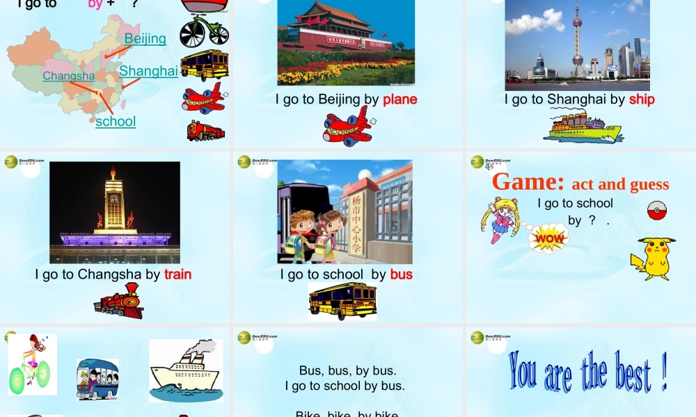 三年级英语下册 Unit12 I go to school by bus课件（1） 新版（湘少版）