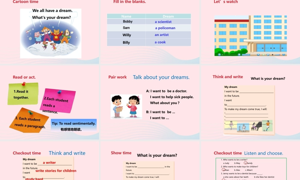 2020春六年级英语下册 Unit 8 Our dreams（Song time Cartoon time Checkout time）课件+素材 （新版）牛津译林版