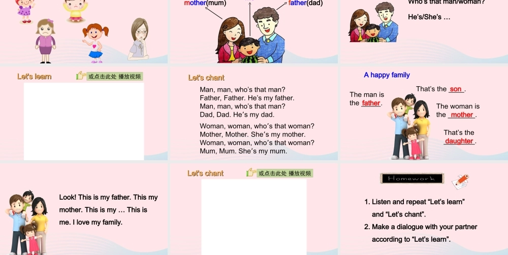 2020春三年级英语下册 Unit 2 My family A Let's learn Let's chant课件+素材 人教PEP版