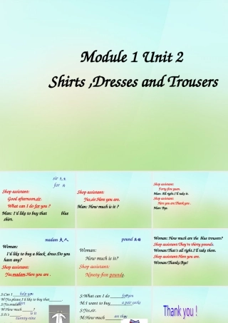 四年级英语上册《Module 1 Unit 2 Shirts, Dresses and Trousers》课件2 广州版广州版小学四年级上册英语课件