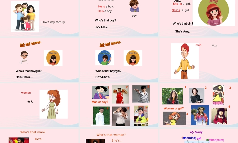 2020春三年级英语下册 Unit 2 My family Part A Let's learn课件+素材 人教PEP版