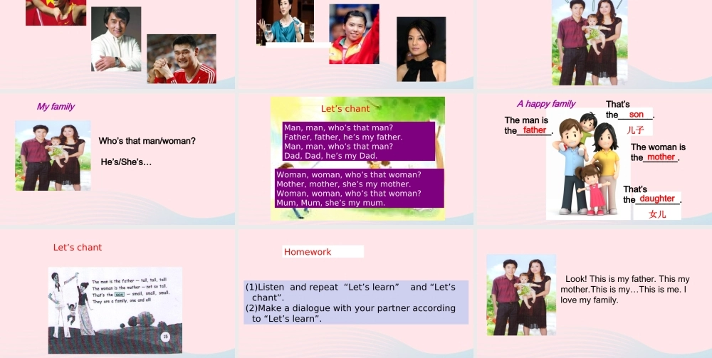 2020春三年级英语下册 Unit 2 My family Part A Let's learn课件+素材 人教PEP版