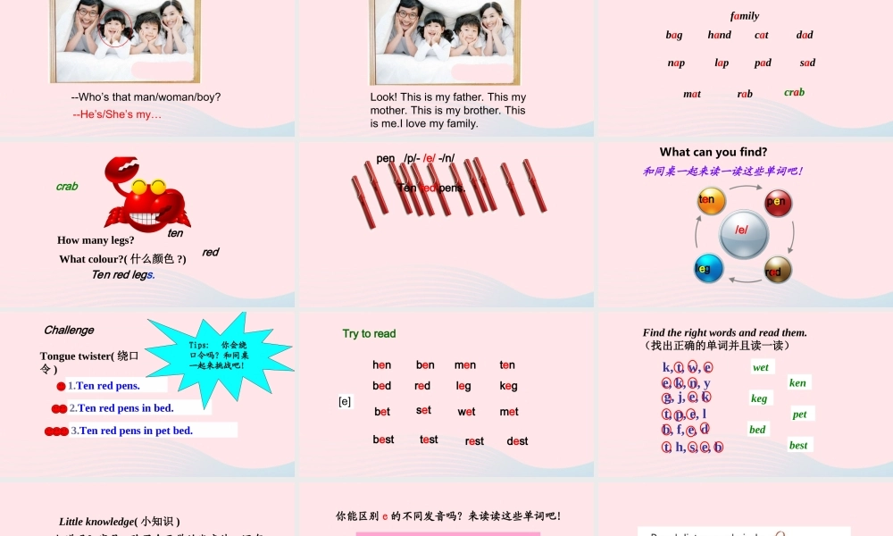 2020春三年级英语下册 Unit 2 My family Part A Let's spell课件+素材 人教PEP版