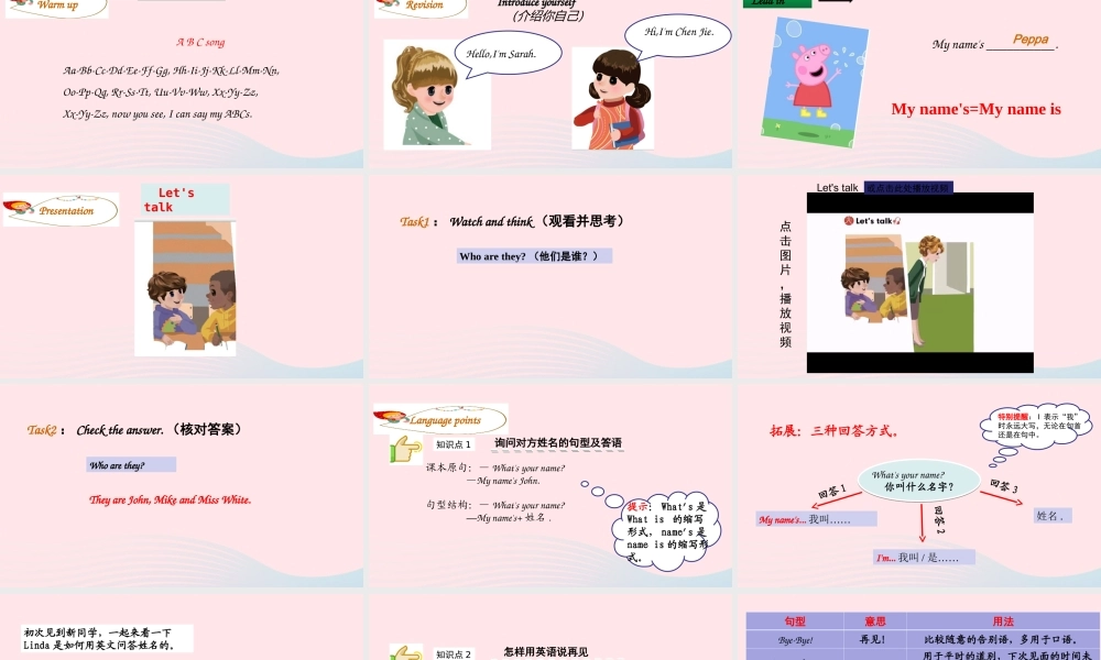 2019秋三年级英语上册 Unit 1 Hello Part B Let's talk Let's play教学课件+素材 人教PEP版