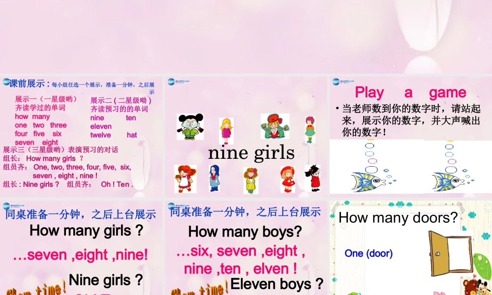 2014秋三年级英语上册 Module 5 Unit 2 Nine girls课件3 外研版（一起）