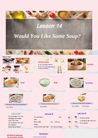 2020春三年级英语下册 Unit 3 Food and Meals Lesson 14 Would You Like Some Soup课件+素材 冀教版（三起）