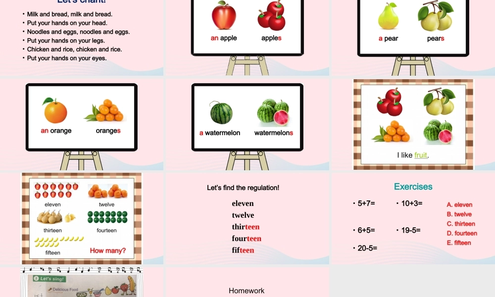 2020春三年级英语下册 Unit 4 Food and Restaurants Lesson 19 I Like Fruit课件+素材 冀教版（三起）