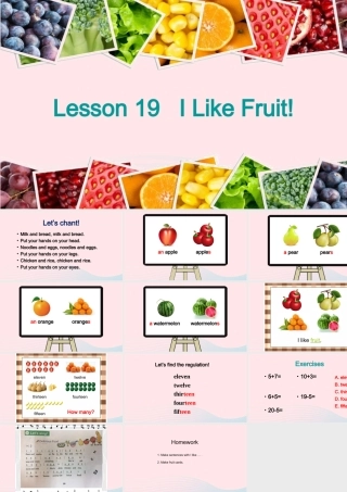 2020春三年级英语下册 Unit 4 Food and Restaurants Lesson 19 I Like Fruit课件+素材 冀教版（三起）