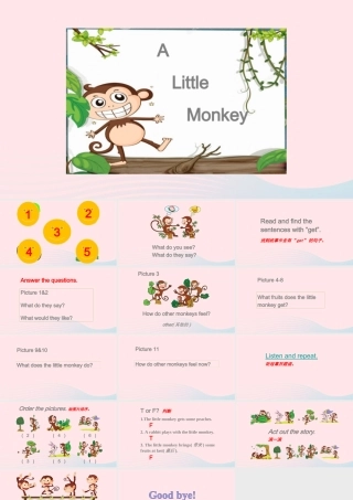 2020春三年级英语下册 Unit 4 Food and Restaurants Lesson 24 Alittle Monkey课件+素材 冀教版（三起）