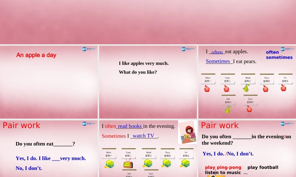 五年级英语上册 Unit2 My week（第4课时）课件 人教PEP