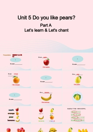 2020春三年级英语下册 Unit 5 Do you like pears A Let's learn Let's chant课件+素材 人教PEP版