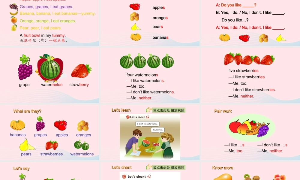 2020春三年级英语下册 Unit 5 Do you like pears B Let's learn Let's chant课件+素材 人教PEP版