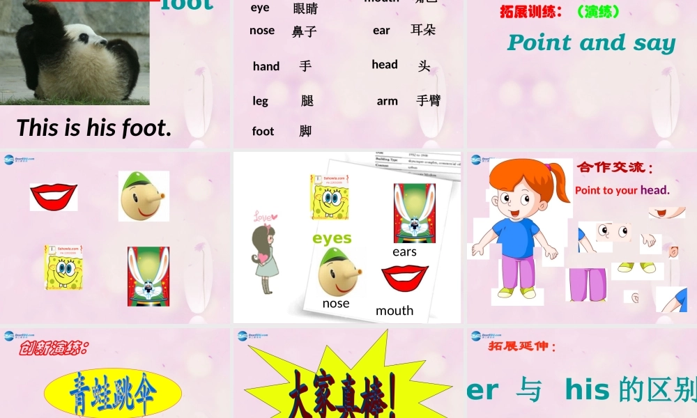 2014秋三年级英语上册 Module 10 Unit 2 Point to her nose课件5 外研版（一起）